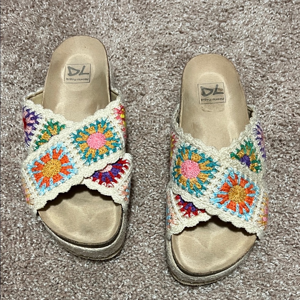Crocheted Multicolor Slide Sandals - Women